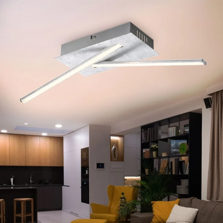 LED Deckenleuchte, Kristalle, Silber Metallic, L 48 Cm