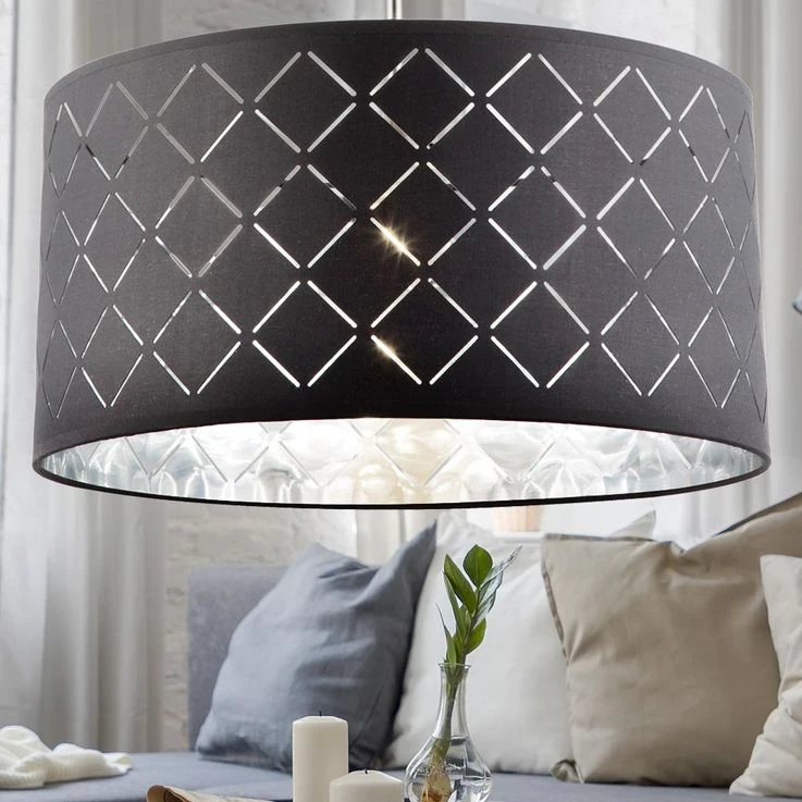 Hängeleuchte, Rund, Grau, Textil, Metall, D 40 Cm – Bild 7