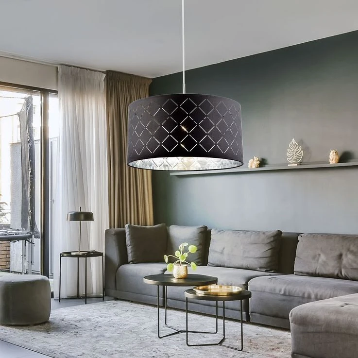 Hängeleuchte, Rund, Grau, Textil, Metall, D 40 Cm – Bild 3