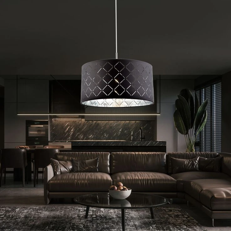 Hängeleuchte, Rund, Grau, Textil, Metall, D 40 Cm – Bild 8