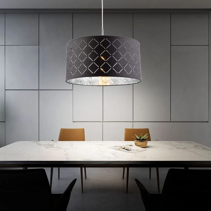 Hängeleuchte, Rund, Grau, Textil, Metall, D 40 Cm – Bild 6