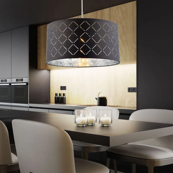 Hängeleuchte, Rund, Grau, Textil, Metall, D 40 Cm – Bild 9