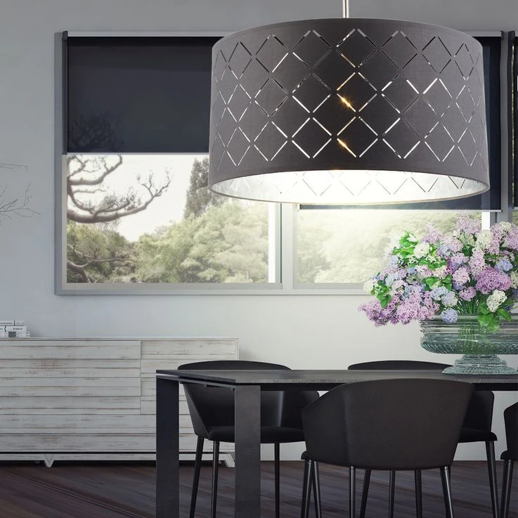 Hängeleuchte, Rund, Grau, Textil, Metall, D 40 Cm – Bild 12