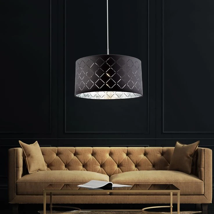 Hängeleuchte, Rund, Grau, Textil, Metall, D 40 Cm – Bild 15