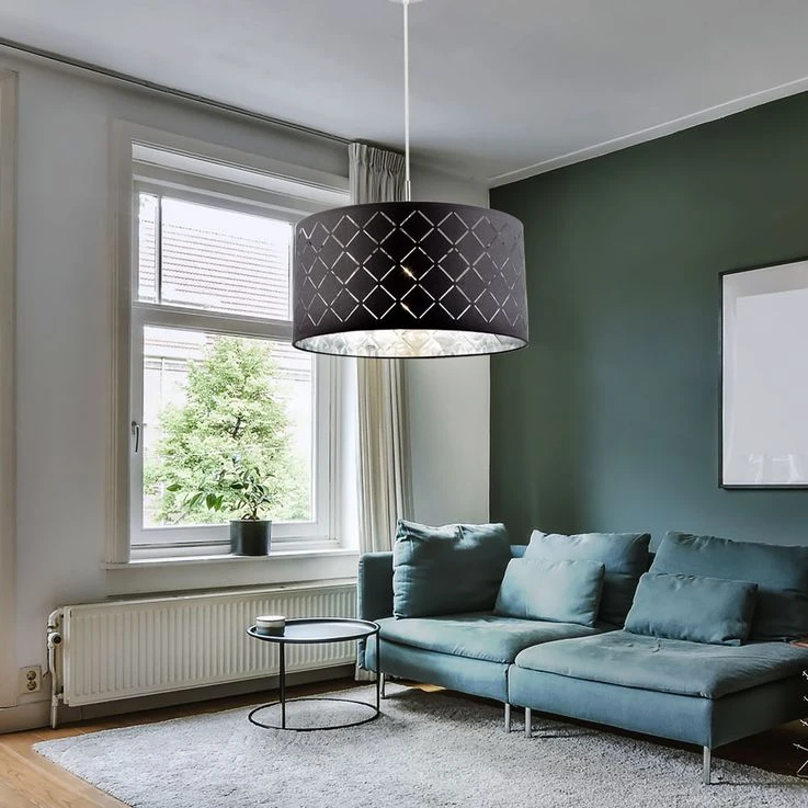 Hängeleuchte, Rund, Grau, Textil, Metall, D 40 Cm – Bild 13