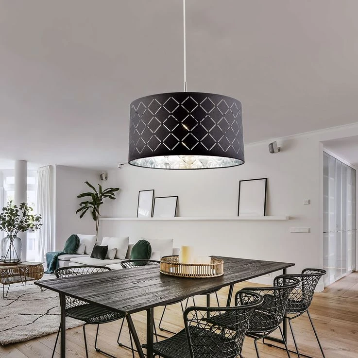 Hängeleuchte, Rund, Grau, Textil, Metall, D 40 Cm – Bild 14