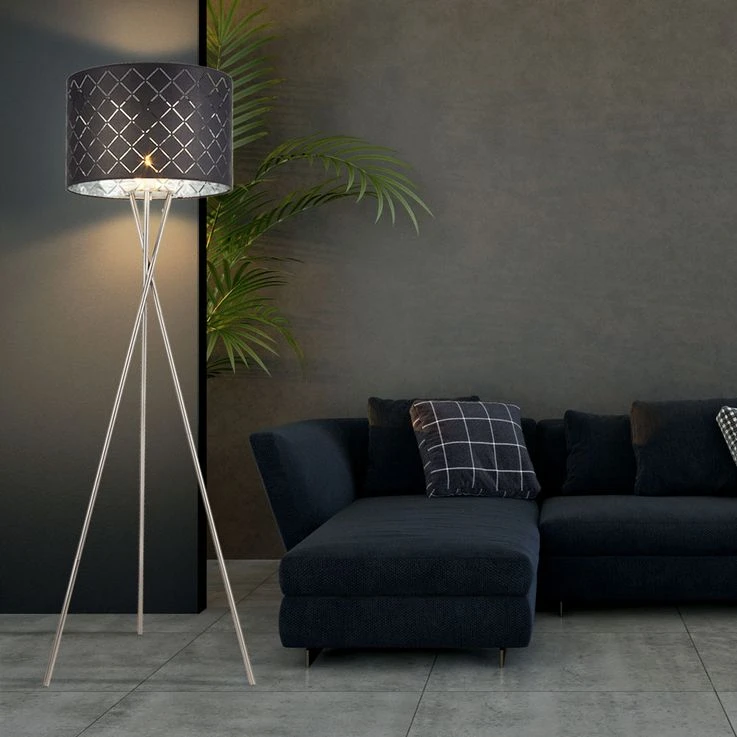 Stehleuchte, 3-Bein Stativ, Textil, Silber Grau, H 160 Cm – Bild 5