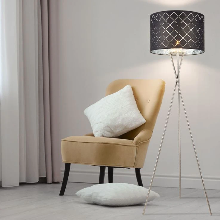 Stehleuchte, 3-Bein Stativ, Textil, Silber Grau, H 160 Cm – Bild 4