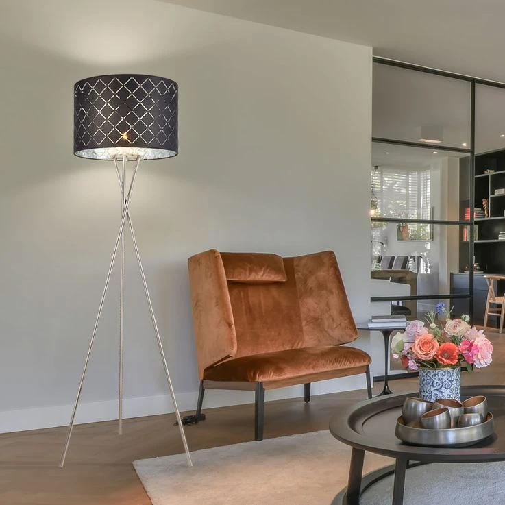 Stehleuchte, 3-Bein Stativ, Textil, Silber Grau, H 160 Cm – Bild 6