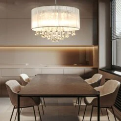 LED Pendellampe, Chrom, Seide, Höhenverstellbar, H 120cm