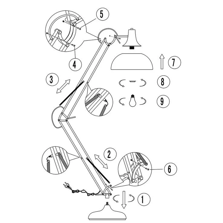 Stehleuchte, Metall Schwarz, Gelenke Verstellbar, H 150 Cm – Bild 13