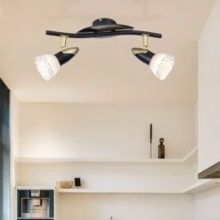 Deckenleuchte, Metall, Gold Patiniert, Glas, Spots Beweglich