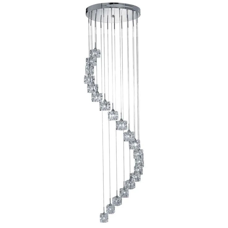 Ice Cube Led, 20Flammiger Multi-Drop (Höhe 3M), Klarglas, Chrom