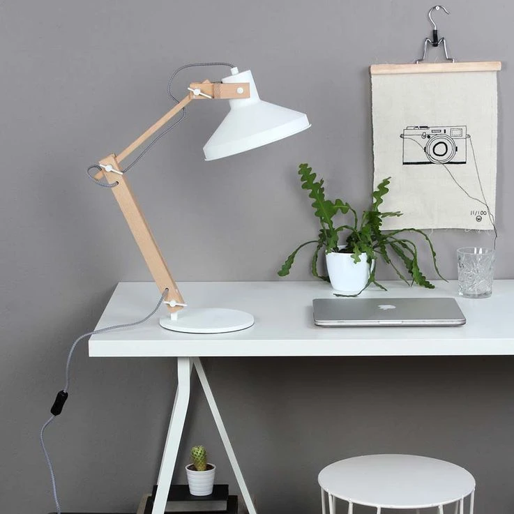 Tischleuchte, Verstellbar, Holz Natur, Metall Weiß, H 68 Cm – Bild 12