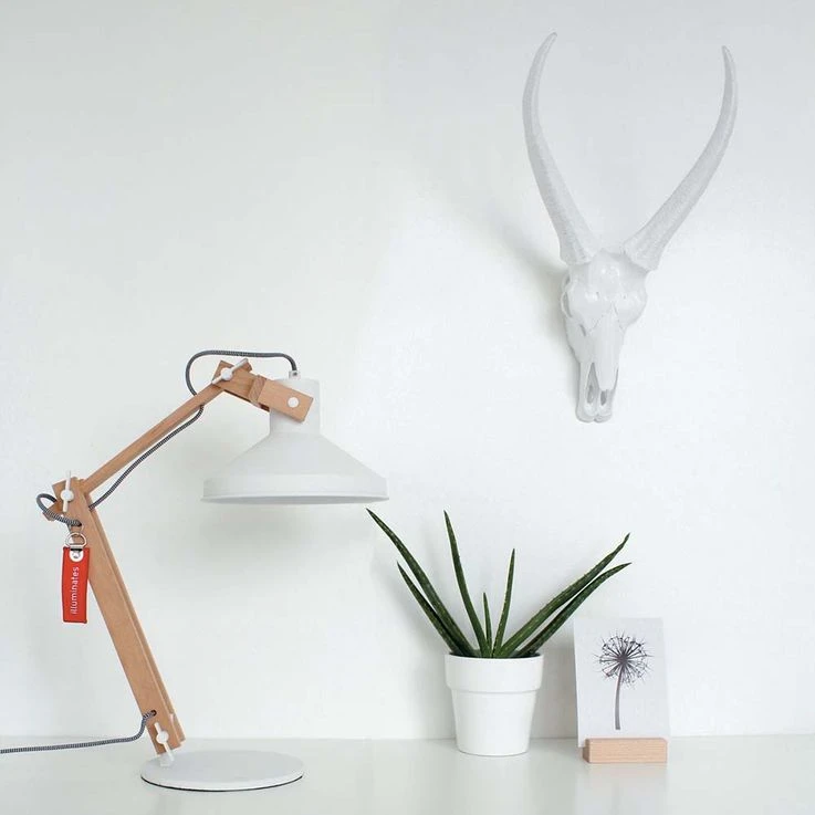 Tischleuchte, Verstellbar, Holz Natur, Metall Weiß, H 68 Cm – Bild 15