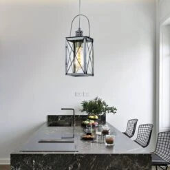 Hängeleuchte, Laternen-Design, Glas, Klar, Chrom, H 110 Cm