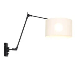 Wandleuchte, Gelenke Beweglich, Textil Weiß, Schwarz, L 80 Cm