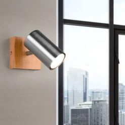 Wandleuchte, Holz, Nickel-matt, Spot Verstellbar, H 16 Cm