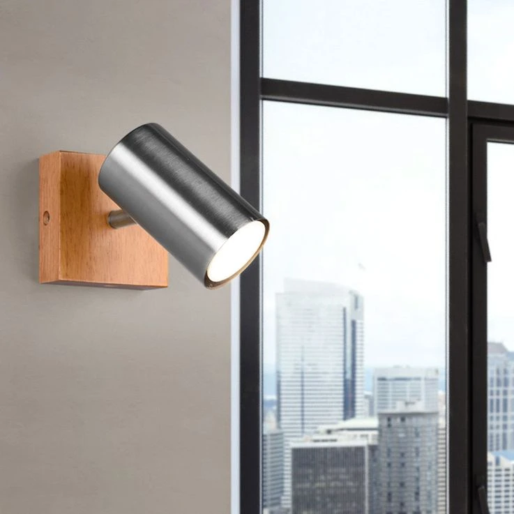 Wandleuchte, Holz, Nickel-matt, Spot Verstellbar, H 16 Cm