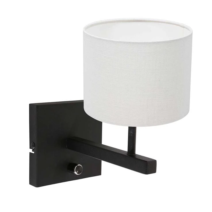 Wandleuchte, Textil Weiß, Schwarz, Inkl. Kabel, D 20 Cm