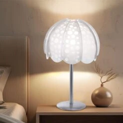 Tischleuchte, Textil, Weiß, Löcher, H 36 Cm