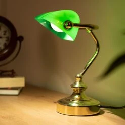 Antike Schreibtischlampe Mit Grünem Acrylschirm ANTIQUE