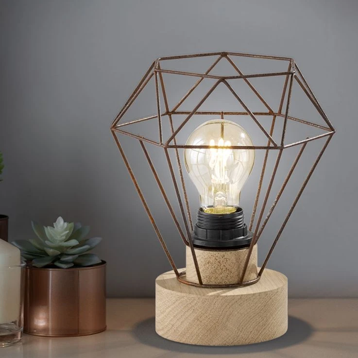 Tischleuchte, Holz, Gitterschirm Rostfarben, H 22,5cm, SENA – Bild 7