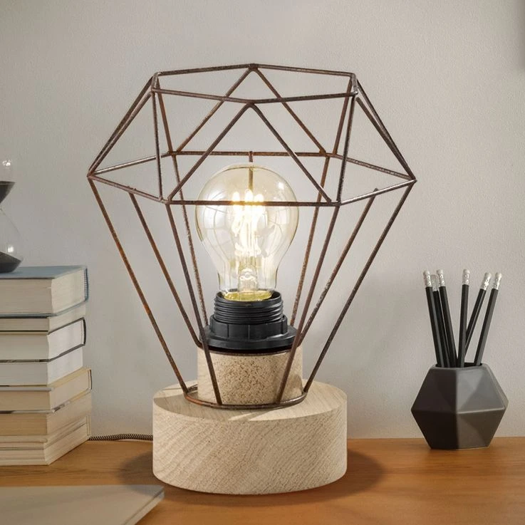 Tischleuchte, Holz, Gitterschirm Rostfarben, H 22,5cm, SENA – Bild 6