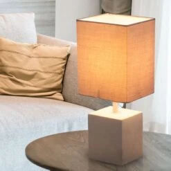 Tischleuchte, Textil, Grau, H 30 Cm