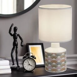 Textil Tischleuchte, Keramik, Weiß, Multicolor, H 28 Cm, SIULA