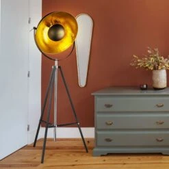 Stehlampe, Stativ, Höhenverstellbar, Metall, Schwarz Gold