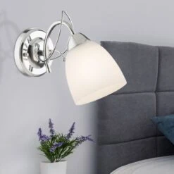 Wandleuchte, Chrom, Glas Opal, H 19 Cm