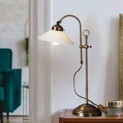 Tischlampe, Glasschirm, Altmessing, H 54 Cm