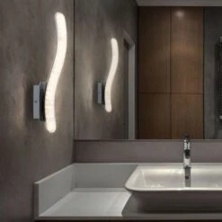 LED Wandleuchte, Chrom, Kristalle, H 45 Cm, NABRO