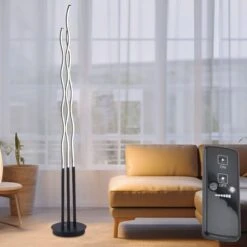 LED Stehlampe, Wellen Design, Schwarz, Höhe 150 Cm