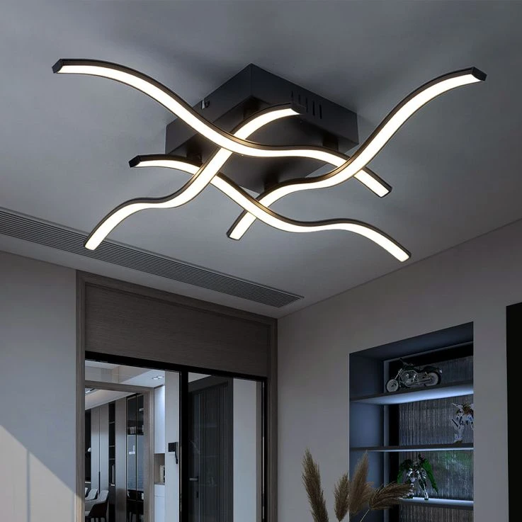 LED Deckenleuchte, Wellen Design, Schwarz, Breite 55 Cm