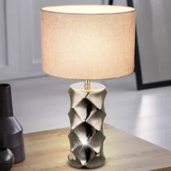 Tischlampe, Chrom, Textil Grau, Höhe 48 Cm, TRACEY