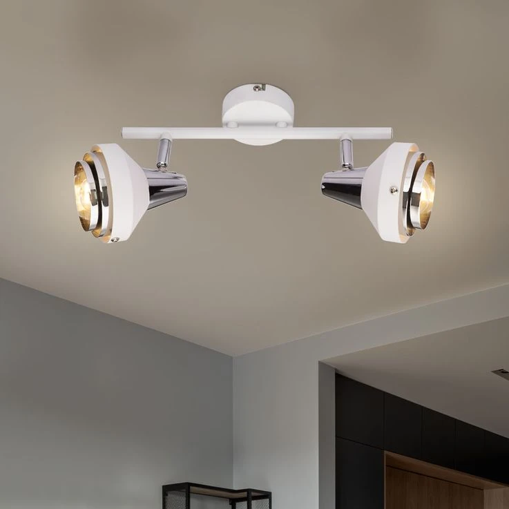 Deckenleuchte, Chrom, Weiß, Spots Beweglich, L 30 Cm, RORGE