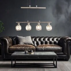 Hängeleuchte, Glaskristalle Klar, Chrom, L 60 Cm, KRIS