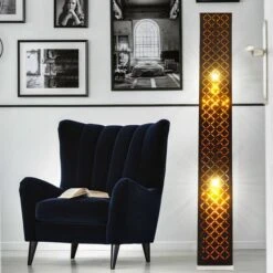 Textil Stehleuchte, Schwarz, Blattgold, H 118 Cm