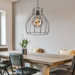 Hängeleuchte, Lampenschirm Käfig, Schwarz, MINA