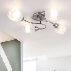 Deckenleuchte, Chrom, Glas Satiniert, Geschwungen, L 54 Cm