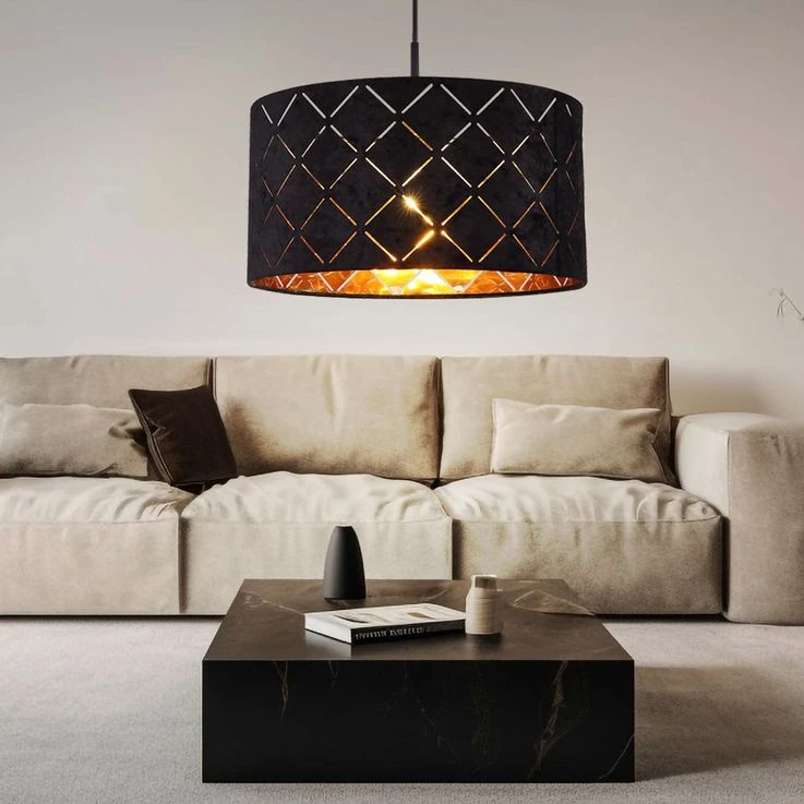 Pendelleuchte, Schwarz-gold, Dekorstanzungen, 38 Cm – Bild 4