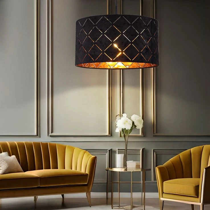 Pendelleuchte, Schwarz-gold, Dekorstanzungen, 38 Cm – Bild 3