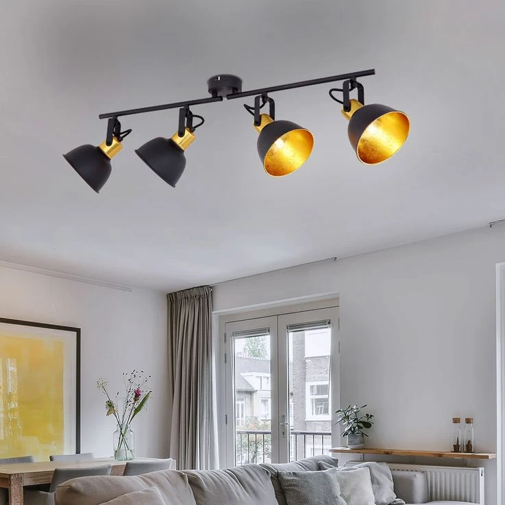 Deckenlampe, Schwarz Gold, Lichtschiene, Verstellbar, FILLO
