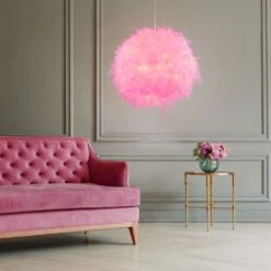 Hängeleuchte, 100% Truthahnfedern, Pink, D 30 Cm