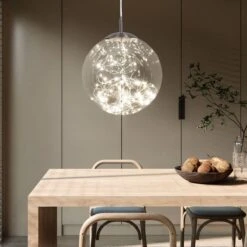 LED Hängeleuchte, Glaskugel, Gold, H 150 Cm