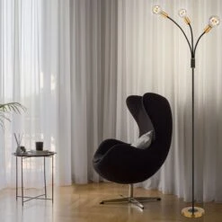 Stehlampe, Schwarz Gold, Strahler Flexibel, H 180 Cm, EDDY