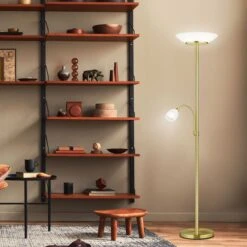 Stehleuchte, Glas, Weiß, Flexoarm, H 180 Cm