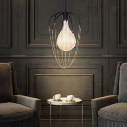 Hängeleuchte, Schwarz, Käfig, Goldfarben, H 120 Cm